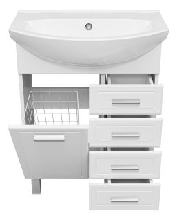 Напольная тумба под раковину Misty Стелла 65см с четырьмя ящиками и бельевой корзиной белый